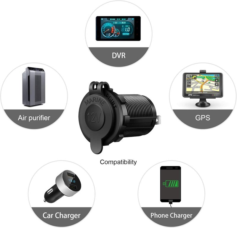 ZHSMS 12V Cigarette Lighter Socket, 2 Pack Car Marine Motorcycle ATV RV Lighter Power Outlet Socket Replacement 12 Volt Waterproof Plug(Blue) - Image 5